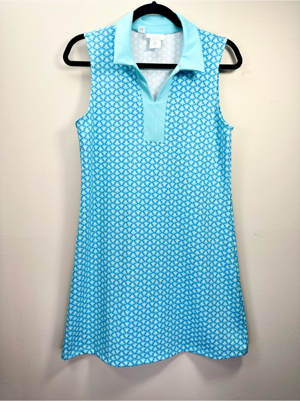 Sigrid Olsen Aqua Blue Patterned Collared Sleeveless Golf Tennis Dress, Medium - Picture 1 of 12